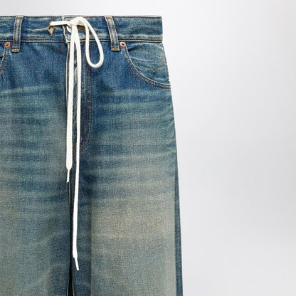 MM6 Maison Margiela Wide-Leg Washed Blue Jeans with Drawstring Waist Blue