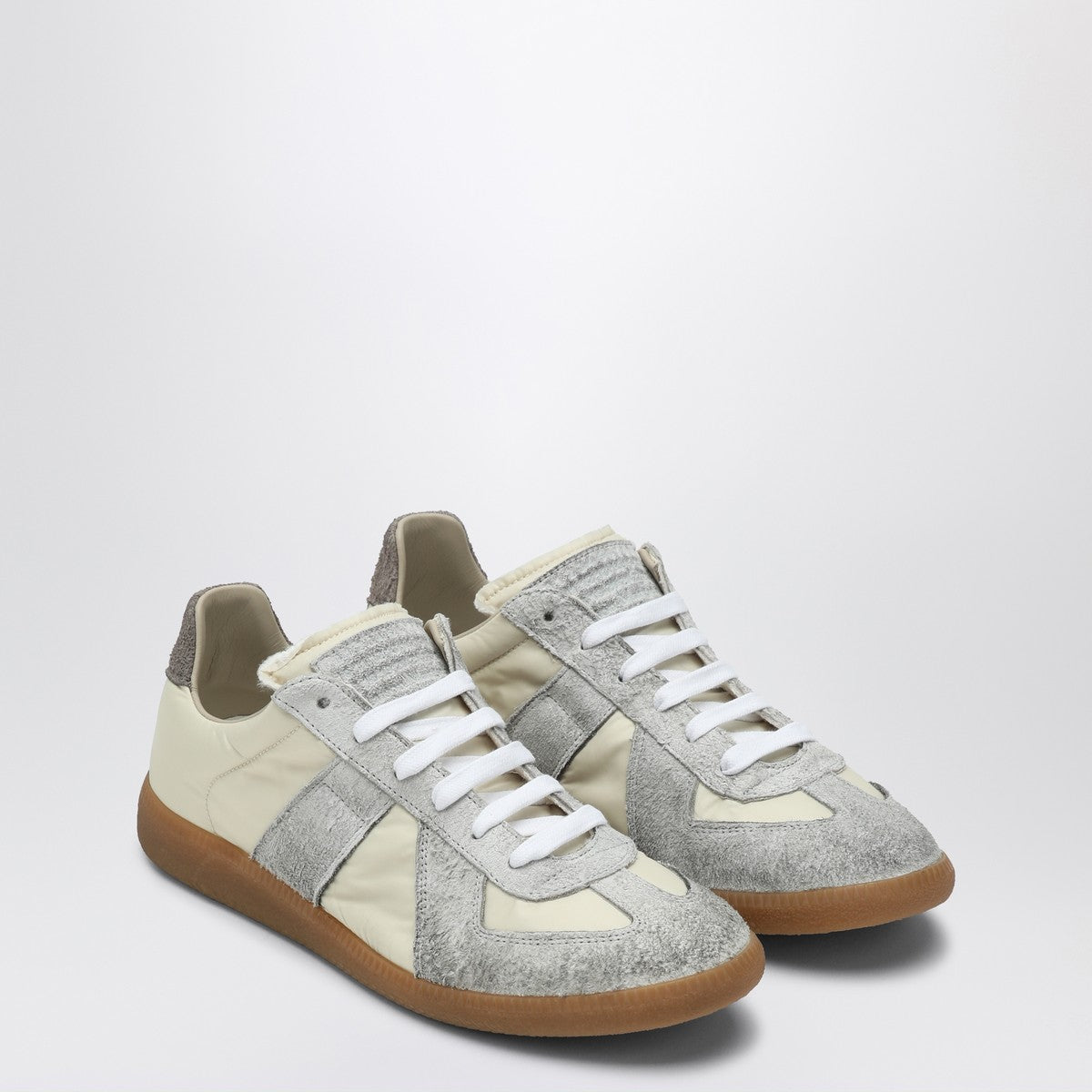 Maison Margiela Replica Light Beige and Grey Suede Sneakers Yellow