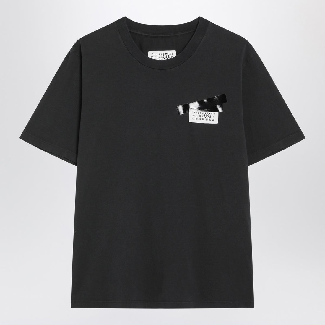 MM6 Maison Margiela Black Cotton T-Shirt with Numeric Patch and Tape Detail Black