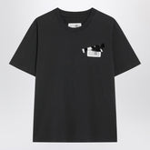 MM6 Maison Margiela Black Cotton T-Shirt with Numeric Patch and Tape Detail Black