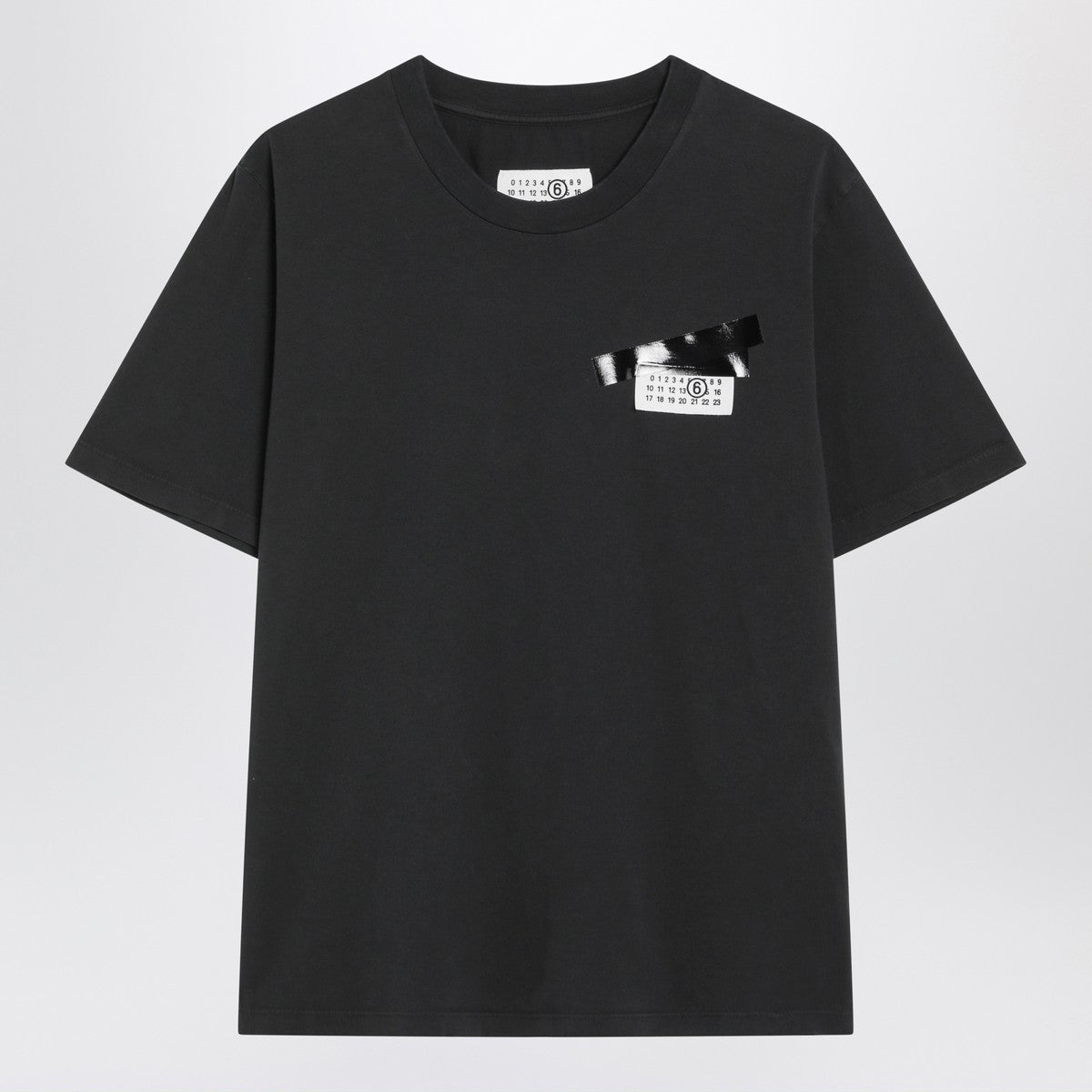 MM6 Maison Margiela Black Cotton T-Shirt with Numeric Patch and Tape Detail Black