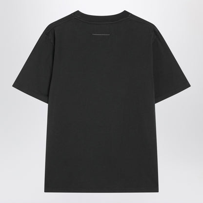 MM6 Maison Margiela Black Cotton T-Shirt with Numeric Patch and Tape Detail Black