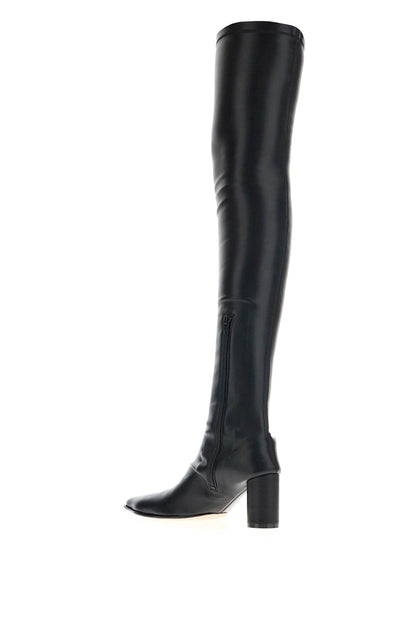 Stretch Leather Thigh High Boots