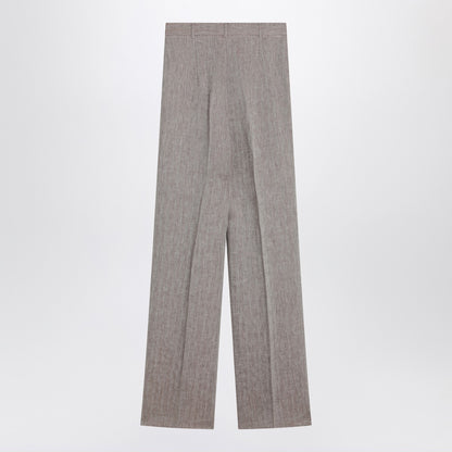 Max Mara Studio Beige Straight Linen Trousers Beige