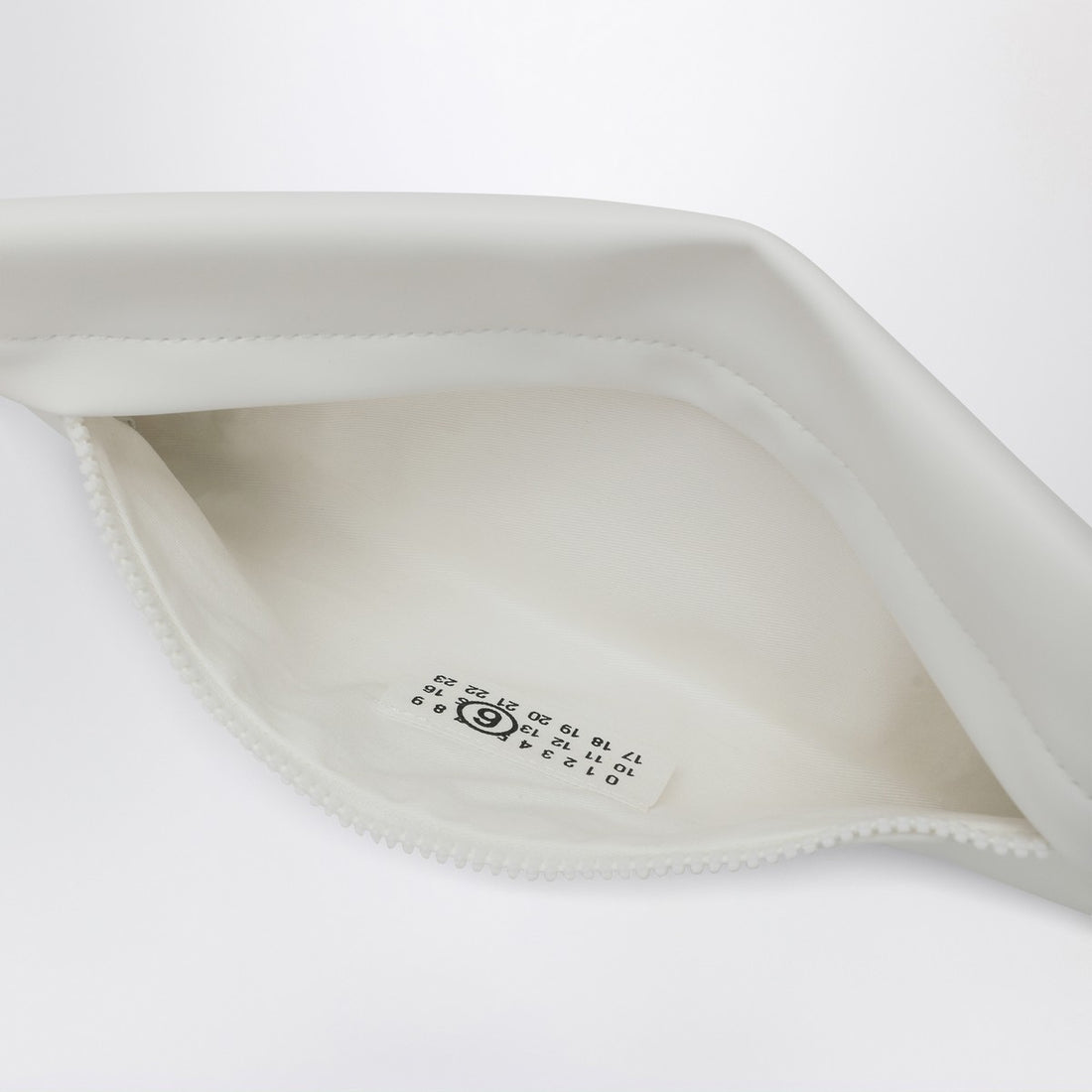 MM6 Maison Margiela White Rectangular Fabric Clutch with Numeric Logo and Zip Closure White