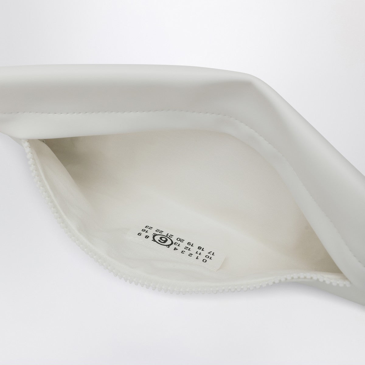 MM6 Maison Margiela White Rectangular Fabric Clutch with Numeric Logo and Zip Closure White