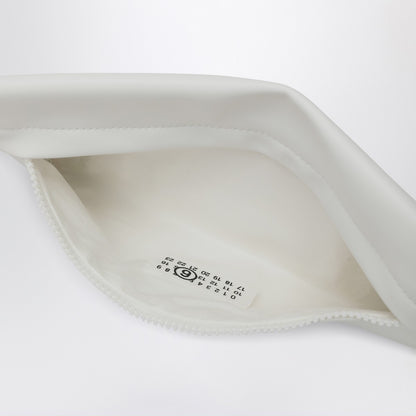 MM6 Maison Margiela White Rectangular Fabric Clutch with Numeric Logo and Zip Closure White