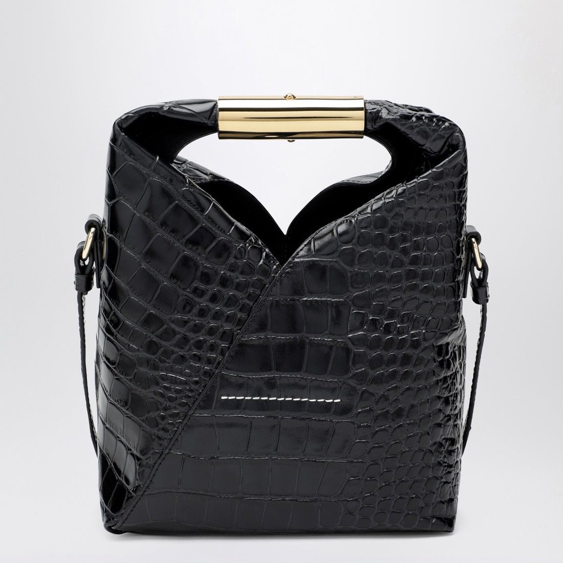 MM6 Maison Margiela Small Japanese Crocodile-Embossed Leather Bag Black