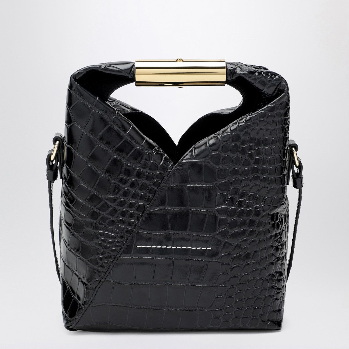 MM6 Maison Margiela Small Japanese Crocodile-Embossed Leather Bag Black