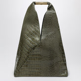 MM6 Maison Margiela Medium Olive Green Embossed Crocodile-Effect Leather Handbag with Brass Handle green