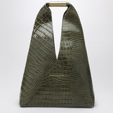 MM6 Maison Margiela Medium Olive Green Embossed Crocodile-Effect Leather Handbag with Brass Handle green