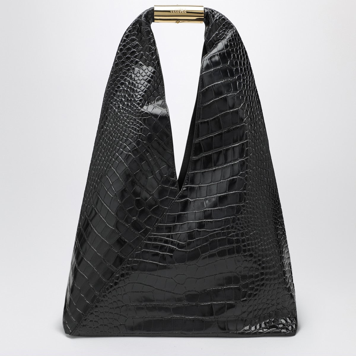 MM6 Maison Margiela Medium Embossed Crocodile-Effect Leather Japanese Bag Black