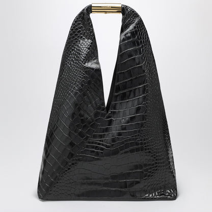 MM6 Maison Margiela Medium Embossed Crocodile-Effect Leather Japanese Bag Black