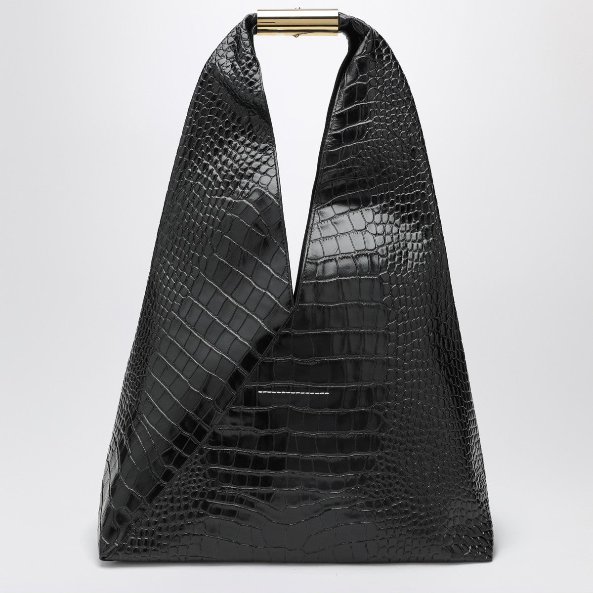 MM6 Maison Margiela Medium Embossed Crocodile-Effect Leather Japanese Bag Black