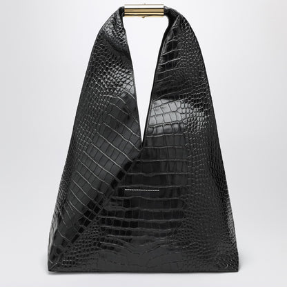 MM6 Maison Margiela Medium Embossed Crocodile-Effect Leather Japanese Bag Black