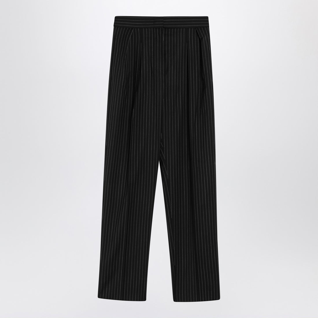 Max Mara Black Pinstriped Cropped Virgin Wool Trousers Black