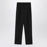 Max Mara Black Pinstriped Cropped Virgin Wool Trousers Black