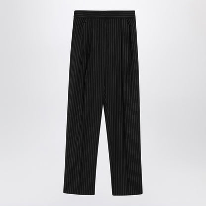 Max Mara Black Pinstriped Cropped Virgin Wool Trousers Black