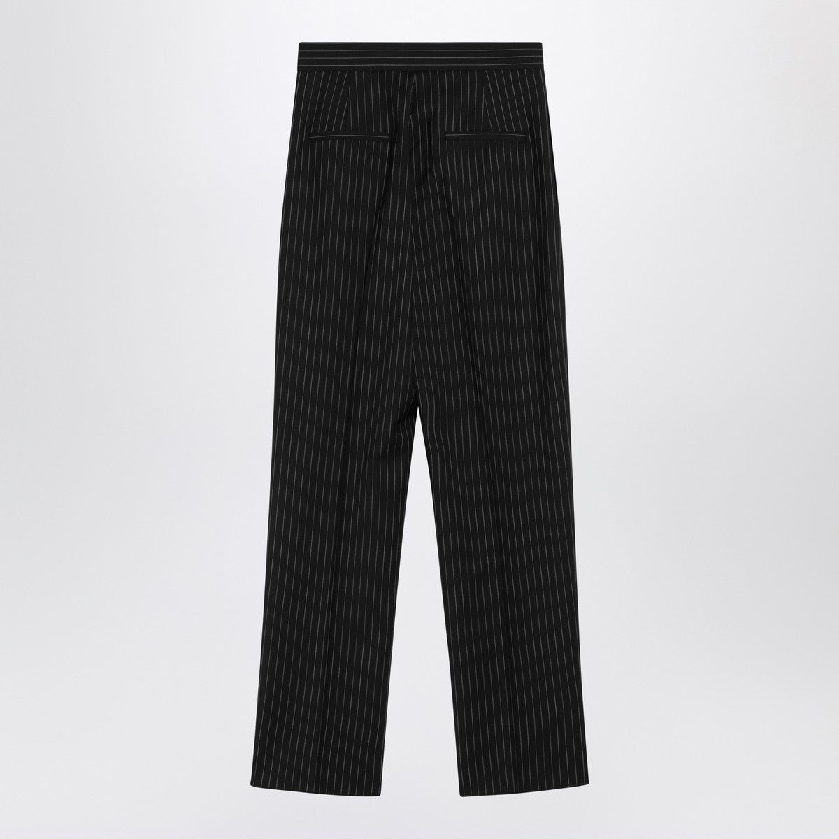 Max Mara Black Pinstriped Cropped Virgin Wool Trousers Black