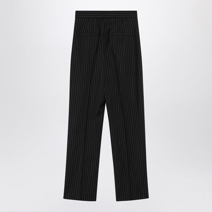 Max Mara Black Pinstriped Cropped Virgin Wool Trousers Black