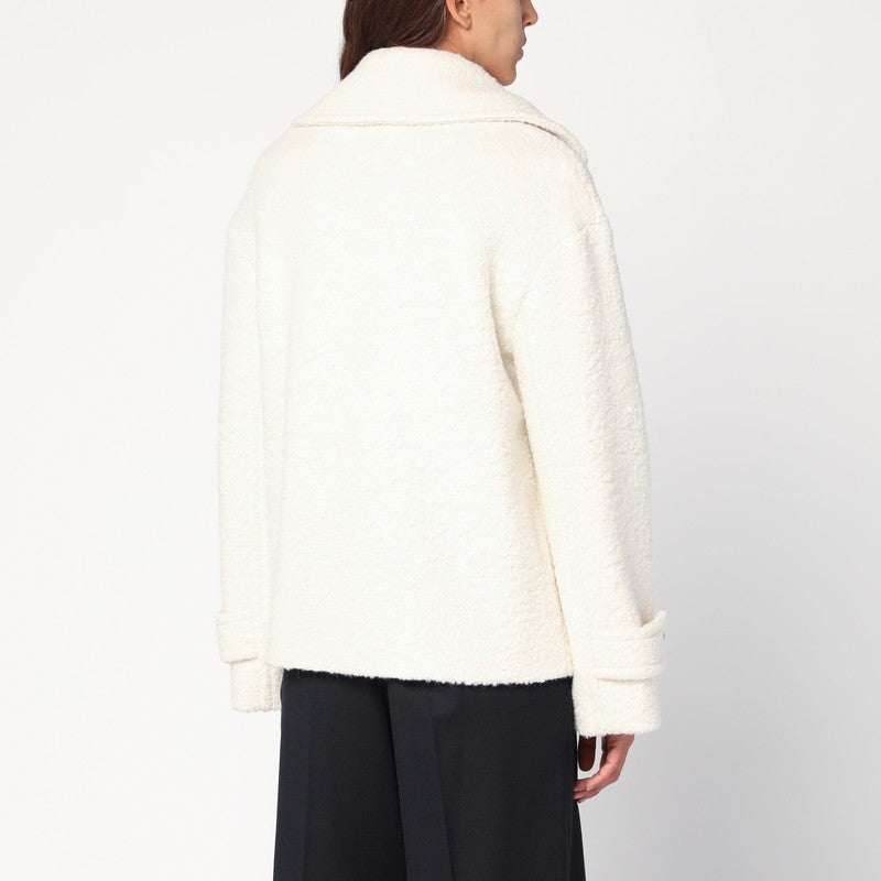 Tagliatore Short Double-Breasted Cream Alpaca-Blend Coat White