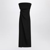 Max Mara Black Wool-Blend Bustier Dress with Draped Detail Black