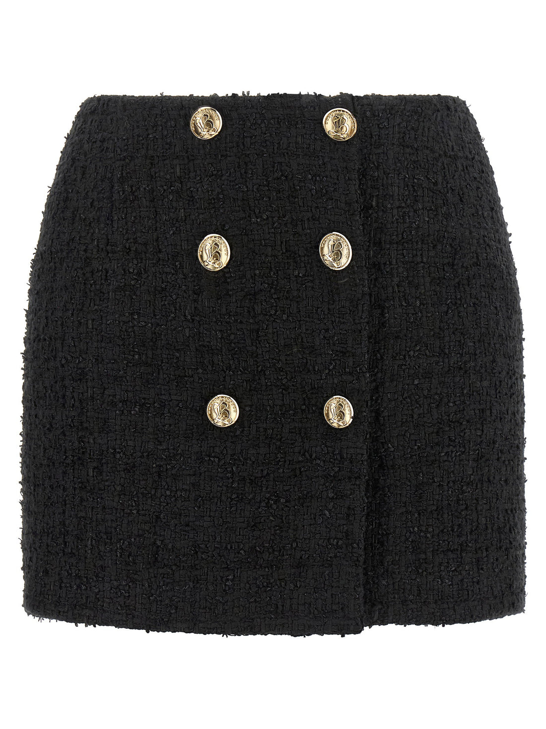Balmain Embossed Button Detail Miniskirt Black