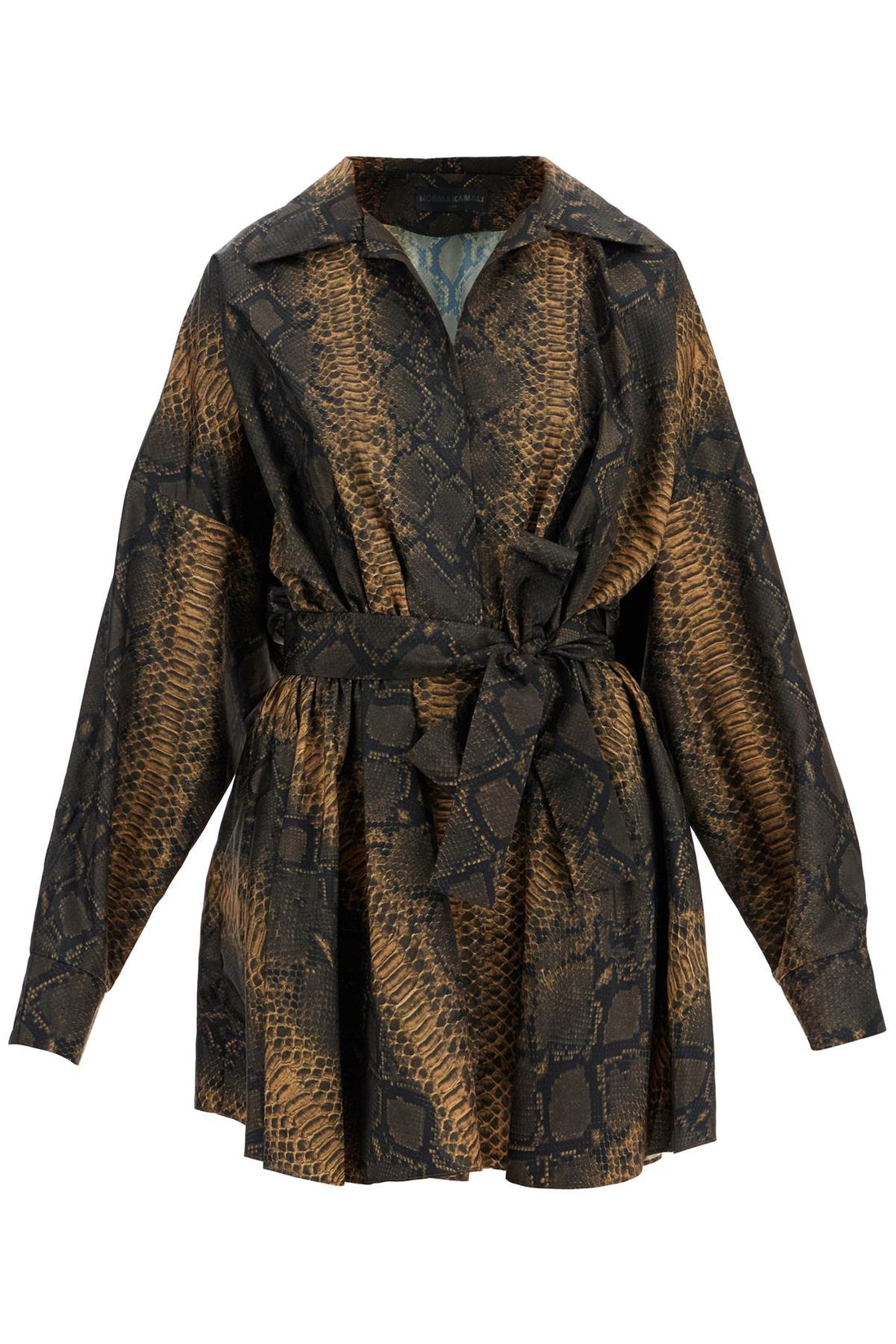 Norma Kamali Snake Print Oversized Mini Dress Brown 