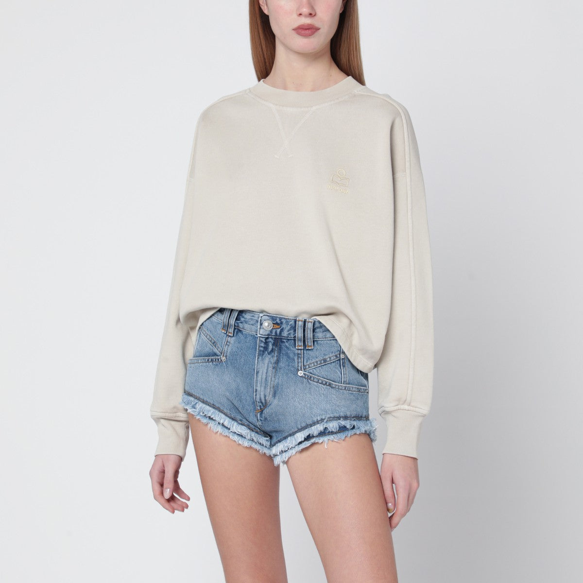 ISABEL MARANT Étoile Crew-Neck Cotton Sweatshirt Beige