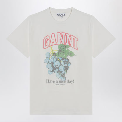 Ganni Ivory Organic Cotton Grape Print T-shirt Beige