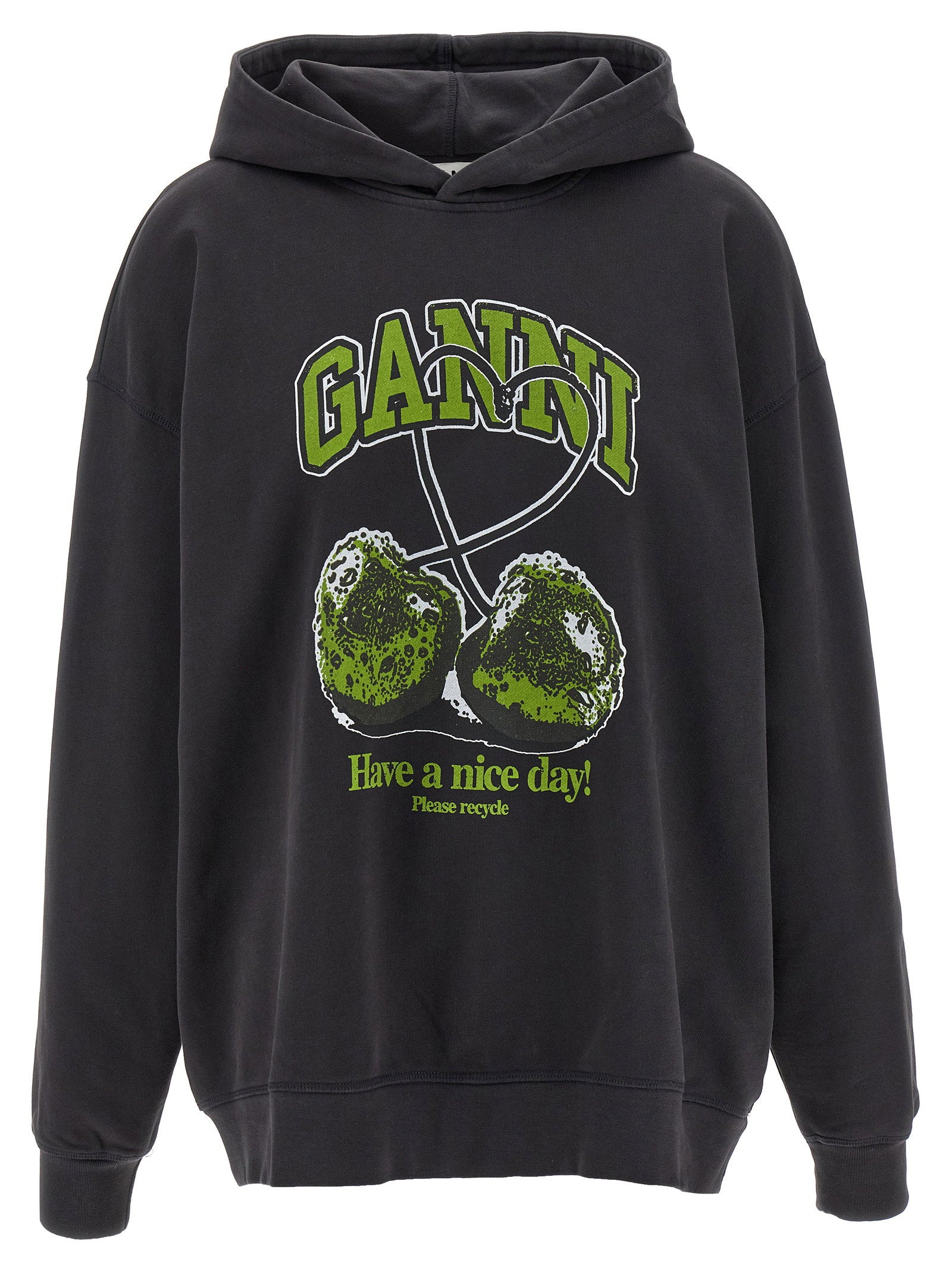 Ganni Basic Jersey Cherry Hoodie Gray