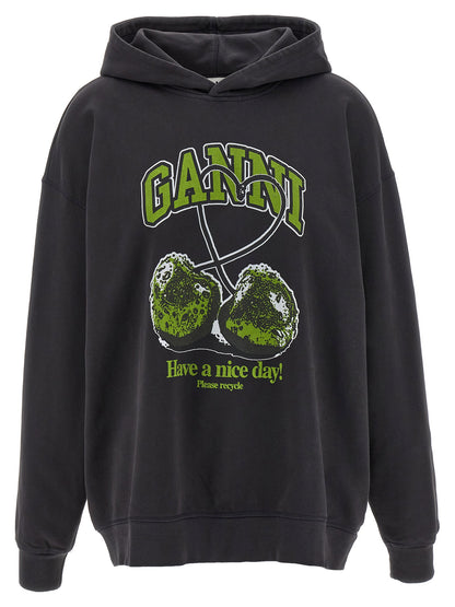 Ganni Basic Jersey Cherry Hoodie Gray