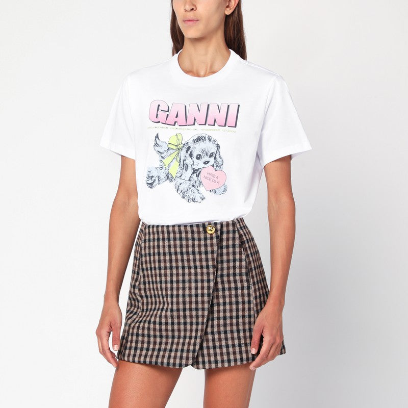Ganni White Organic Cotton Puppy-Print T-Shirt White