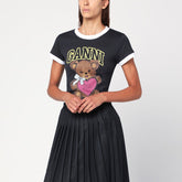Ganni Dark Grey Cropped Teddy Bear Organic Cotton T-Shirt Purple