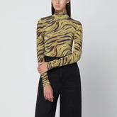 Ganni Khaki Zebra-Print Turtleneck Top Green