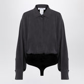 Max Mara Anthracite Grey Silk-Blend Oversized Shirt with Body Detail Brown