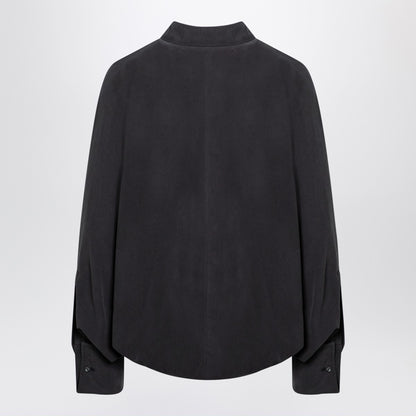 Max Mara Anthracite Grey Silk-Blend Oversized Shirt with Body Detail Brown