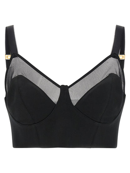 Elisabetta Franchi Cool Wool And Tulle Top Black
