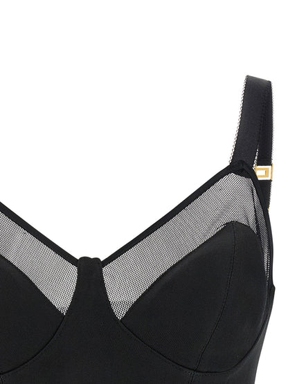 Elisabetta Franchi Cool Wool And Tulle Top Black