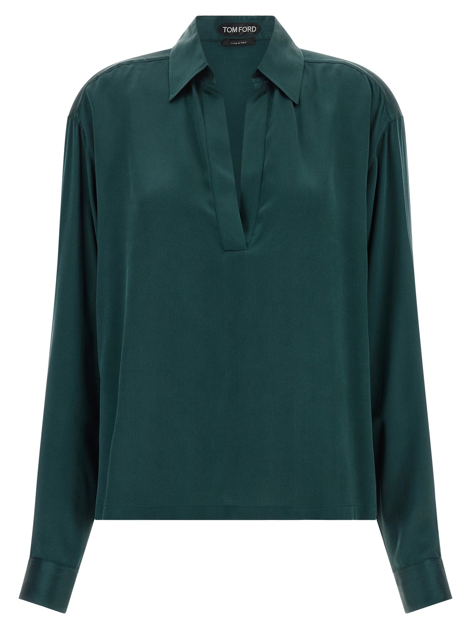 Tom Ford Satin Silk Polo Shirt Green