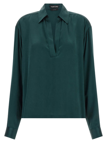 Tom Ford Satin Silk Polo Shirt Green