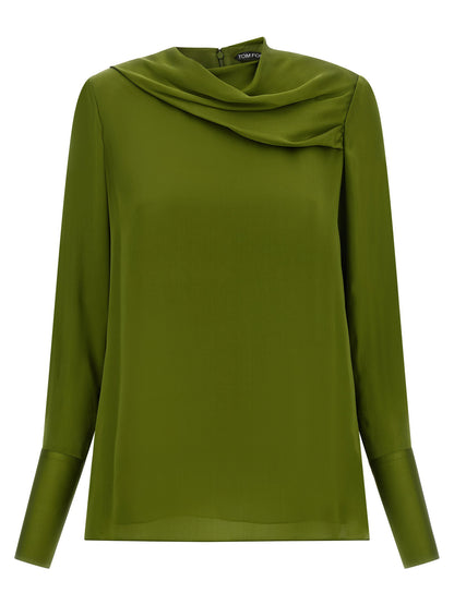 Tom Ford Draped Neck Blouse Green