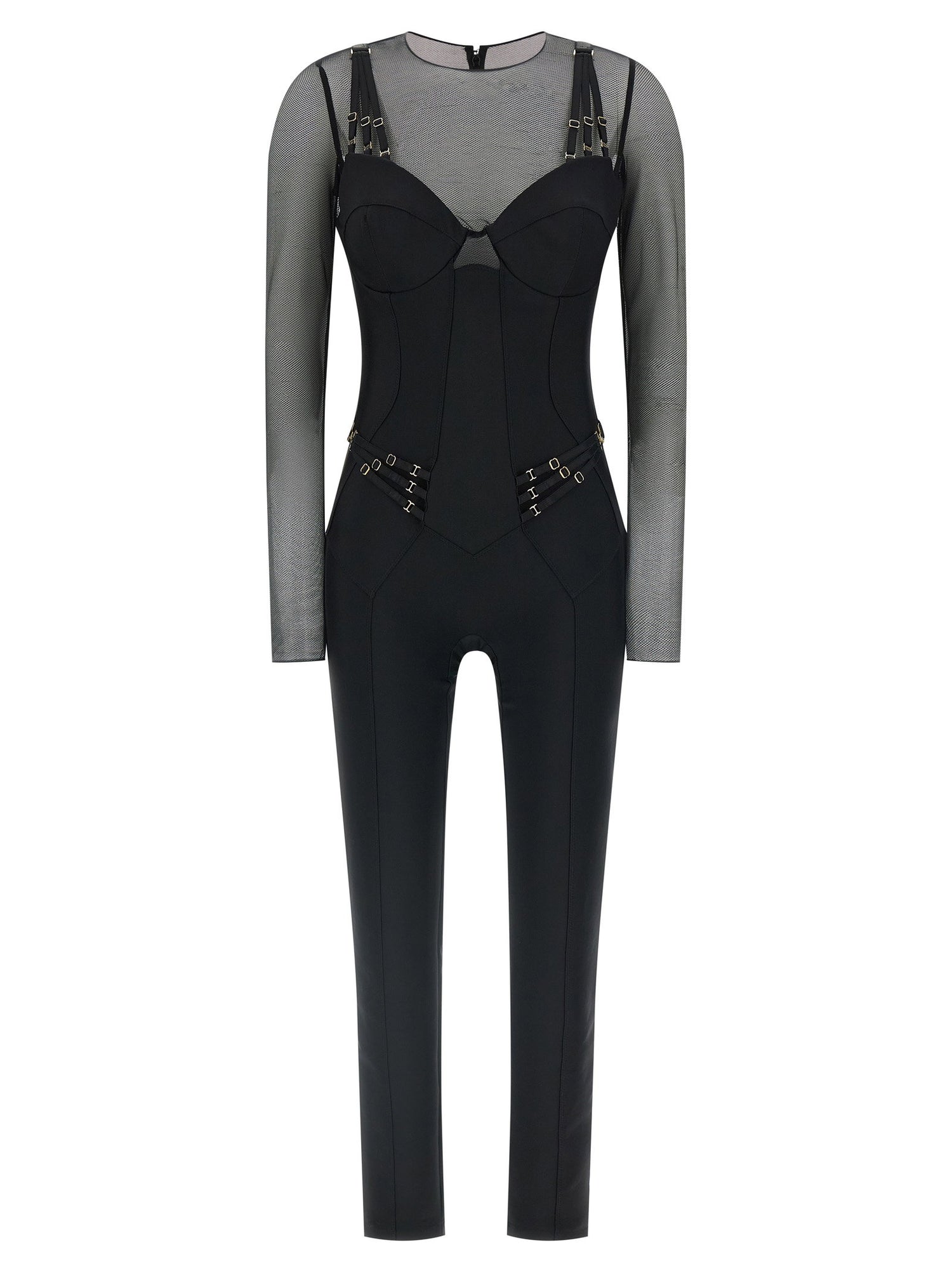 Elisabetta Franchi Jersey And Tulle Jumpsuit Black