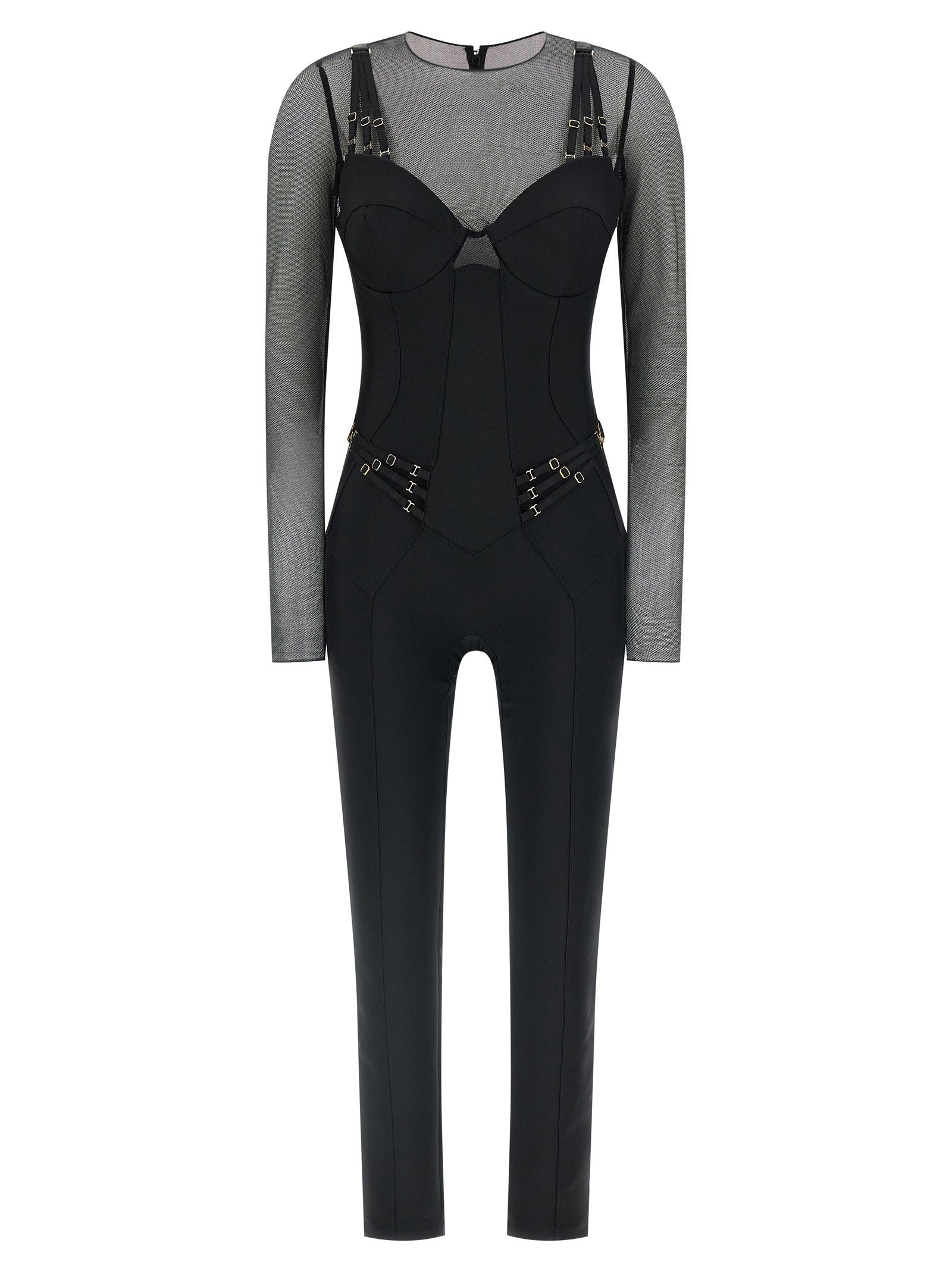 Elisabetta Franchi Jersey And Tulle Jumpsuit Black