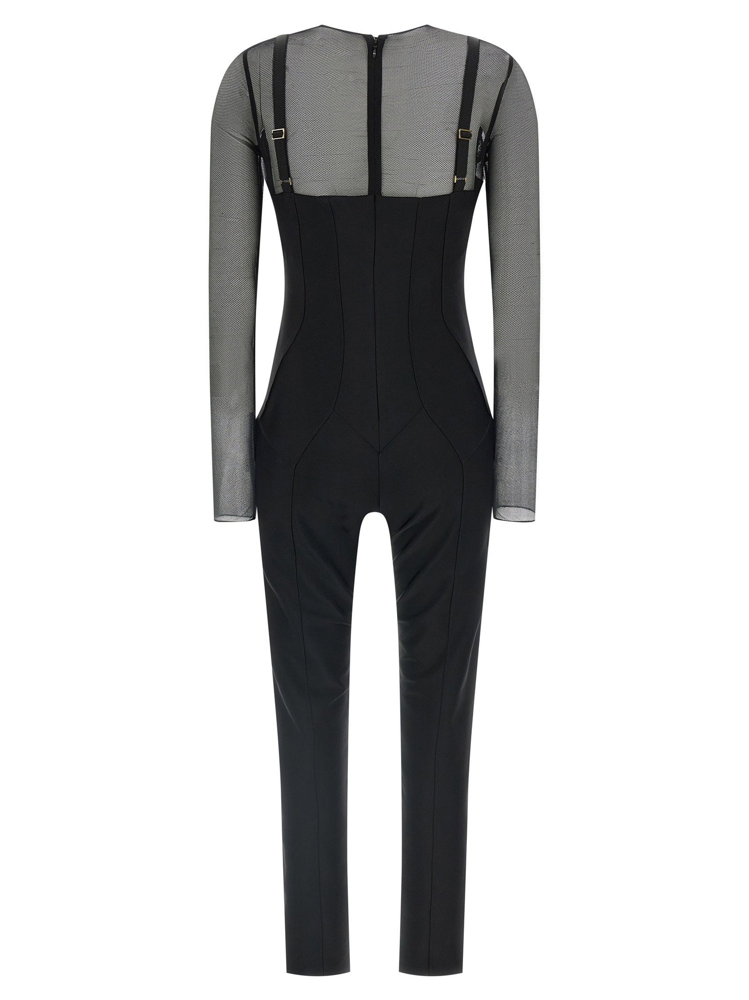 Elisabetta Franchi Jersey And Tulle Jumpsuit Black
