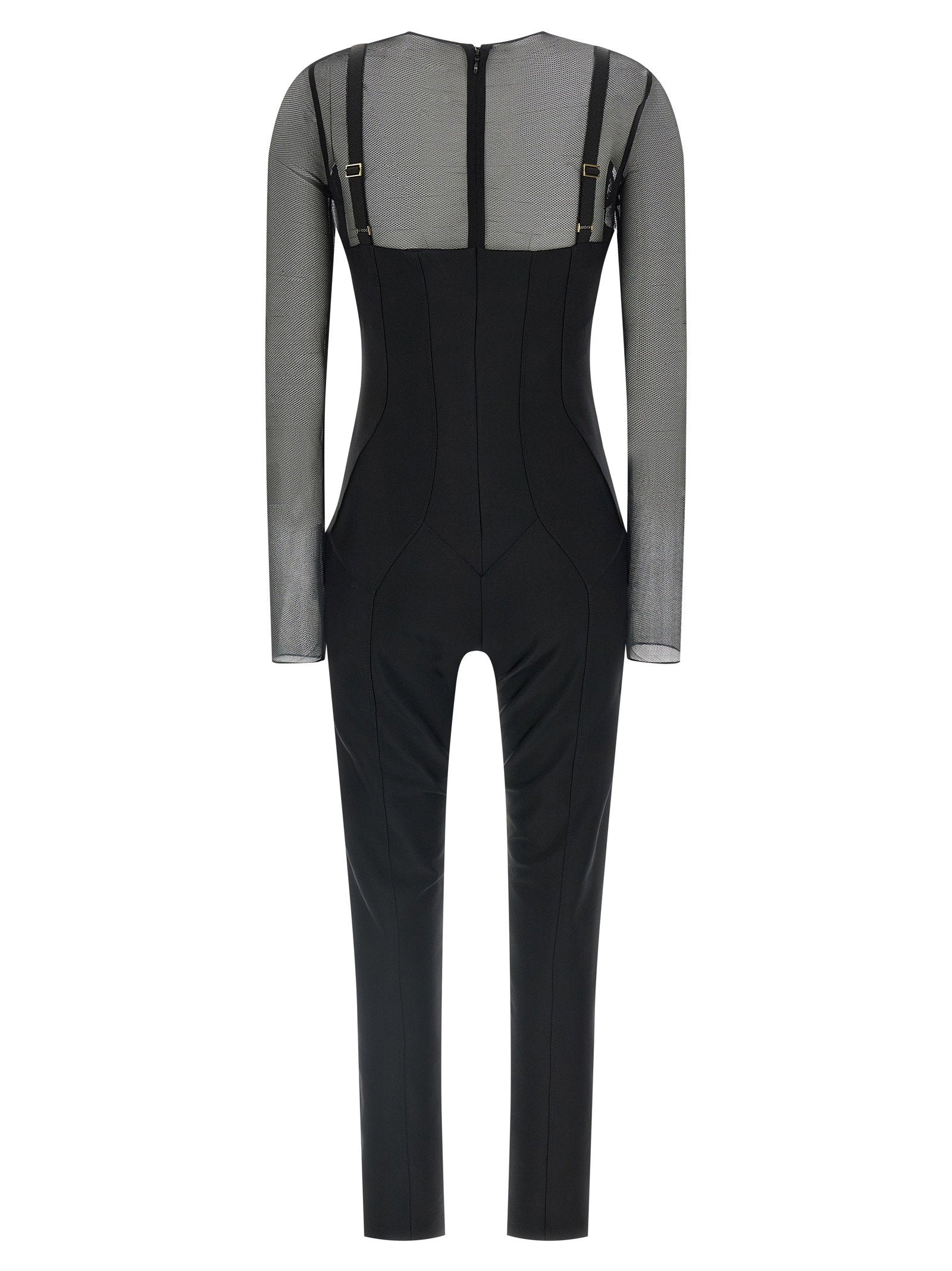 Elisabetta Franchi Jersey And Tulle Jumpsuit Black