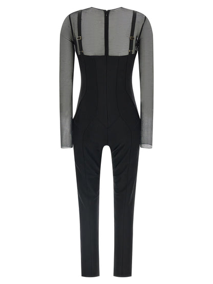 Elisabetta Franchi Jersey And Tulle Jumpsuit Black