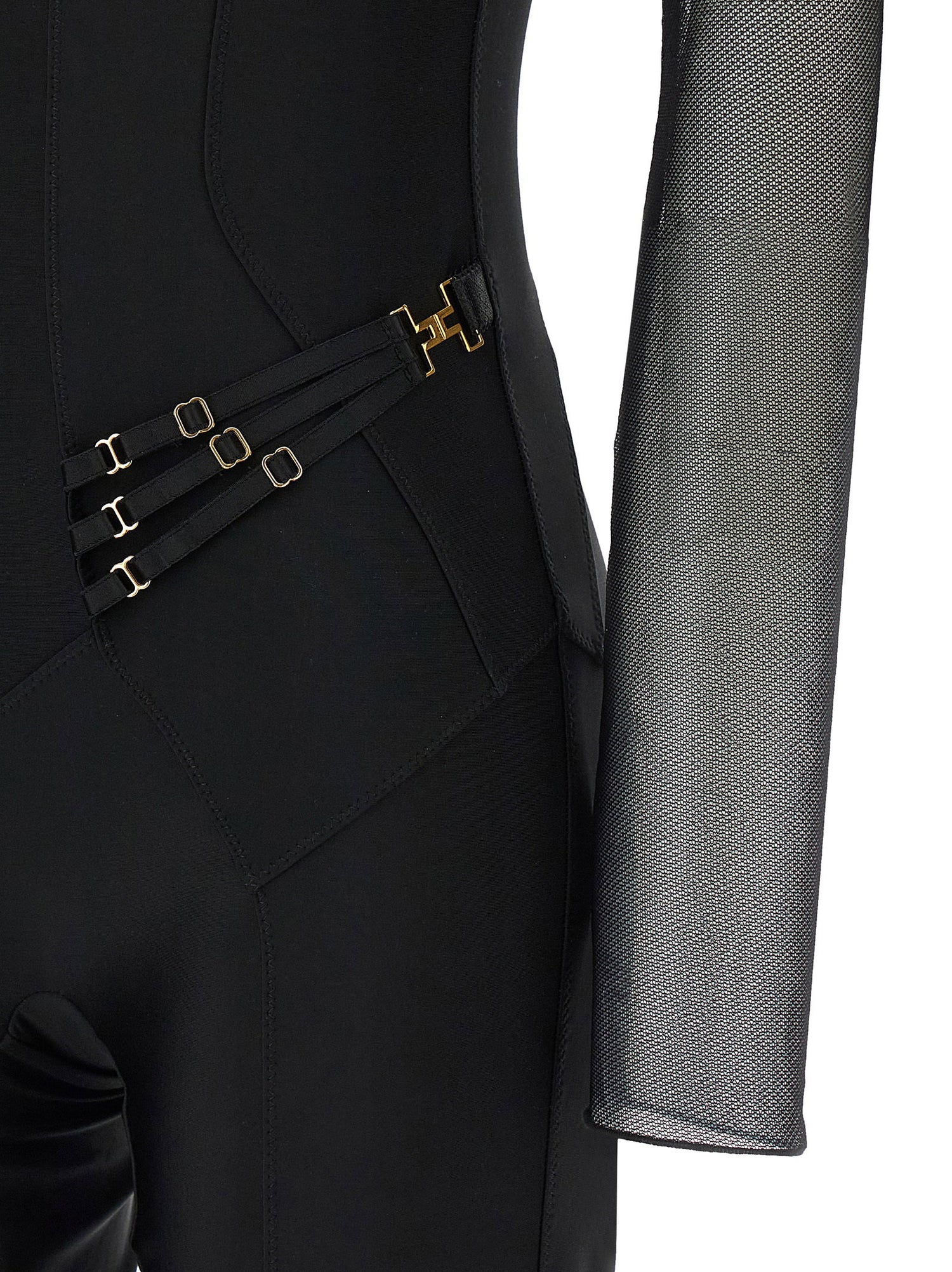 Elisabetta Franchi Jersey And Tulle Jumpsuit Black