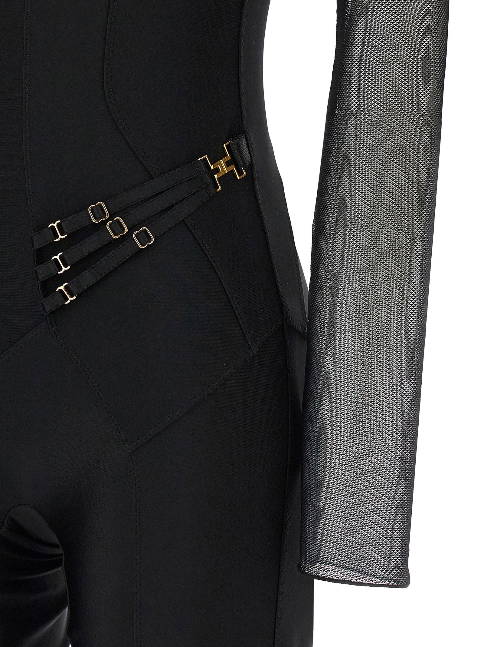 Elisabetta Franchi Jersey And Tulle Jumpsuit Black