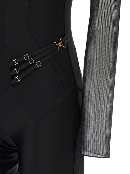 Elisabetta Franchi Jersey And Tulle Jumpsuit Black